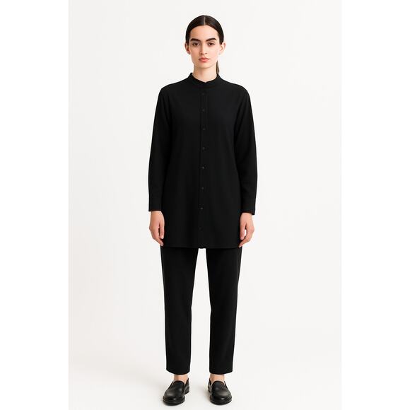 Eileen Fisher women's small medium black silk two piece set top bottoms - Picture 1 of 15